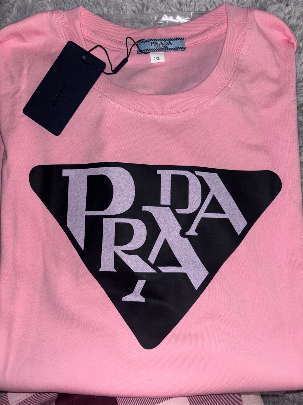 Prada Pink Tee with Black Triangle Logo
